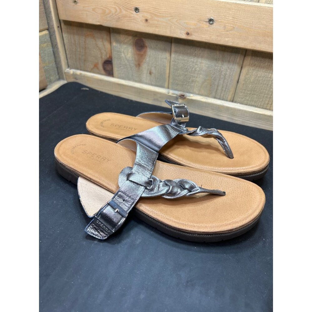 Sperry Womens 8.5M Leather Upper Memory Foam Metallic Sandals